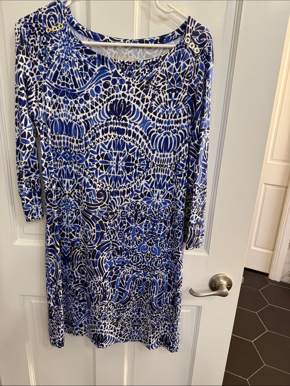 Lilly Pulitzer Blue and White Printed Long Sleeve Dress